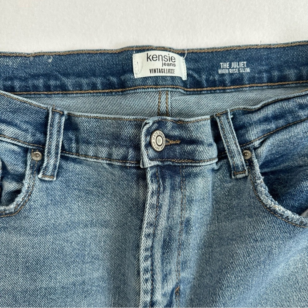 Kensie Jeans Vintage Luxe Juliet High Rise Slim Medium Wash Raw Hem Size 14 - Picture 12 of 13